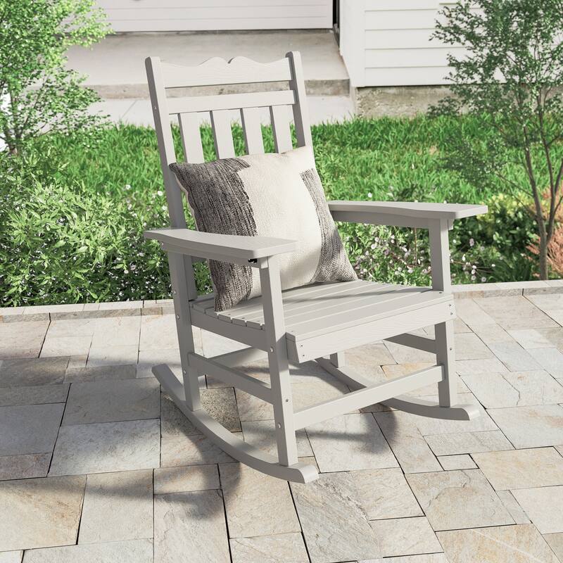 LIVOOSUN Patio Adirondack Chair Outdoor Plastic Rocking Chair - White