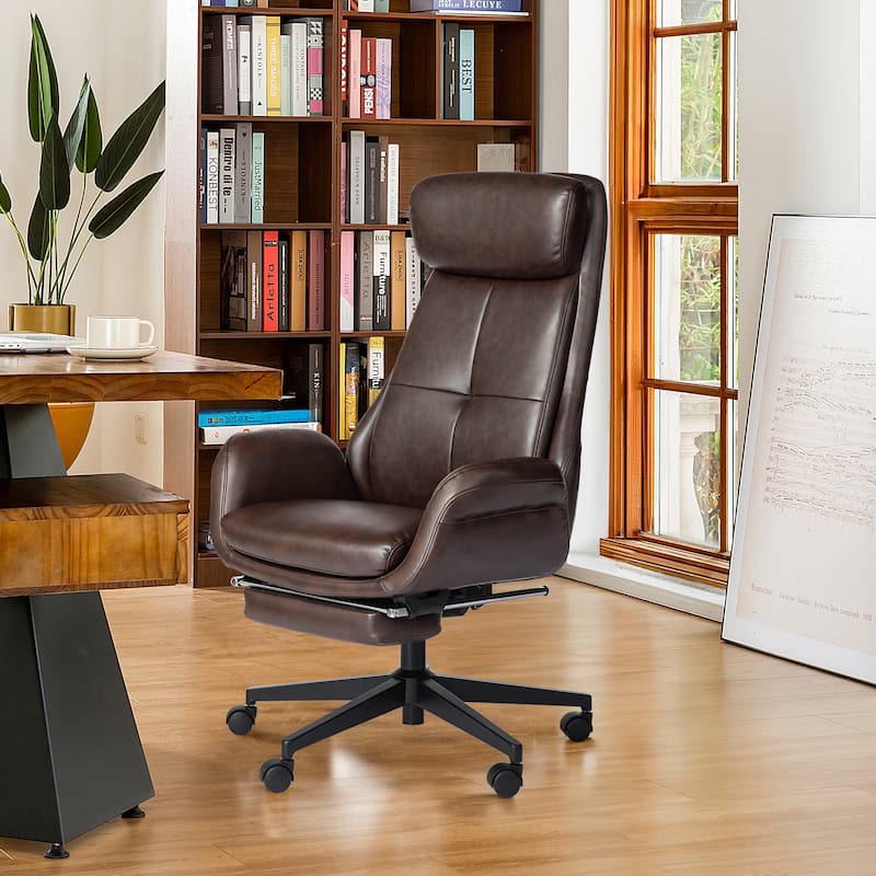 Glitzhome Modern Adjustable Swivel High Back Ergonomic Office Chair with Footrest and Armrest