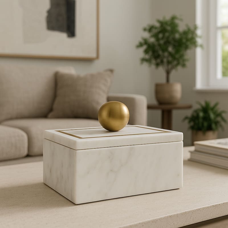 Marble Rectangular Box with Removable Lid - Home Decor