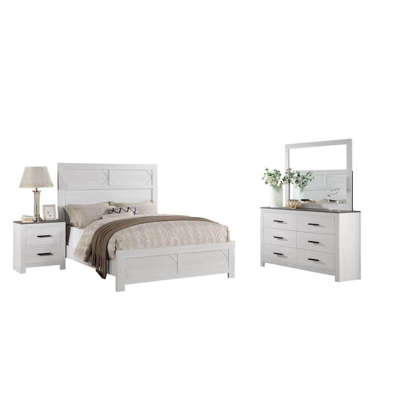 Classic White 5pc Bedroom Set Bed Dresser Mirror 2xNightstands
