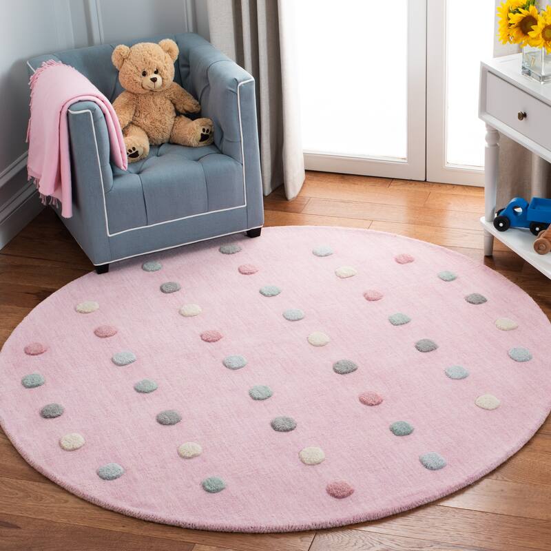 SAFAVIEH Kids Jayshree Polka Dot Wool Rug - 5' Round - Light Pink - Round