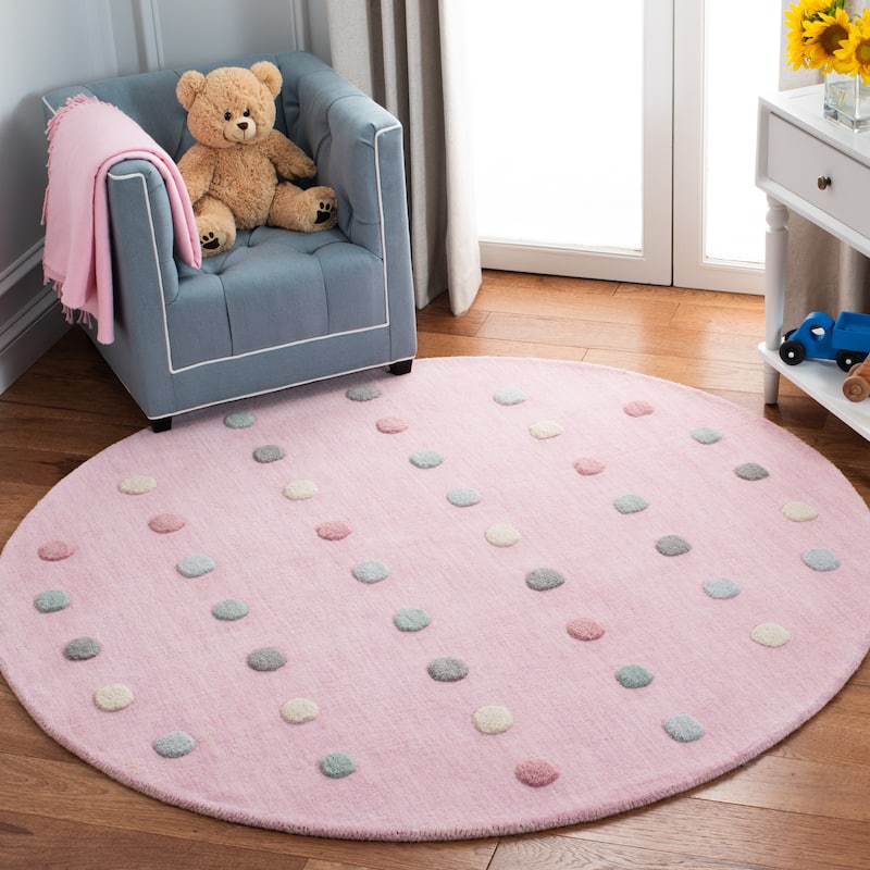 SAFAVIEH Kids Jayshree Polka Dot Wool Rug - 5' X 5' Round - Light Pink