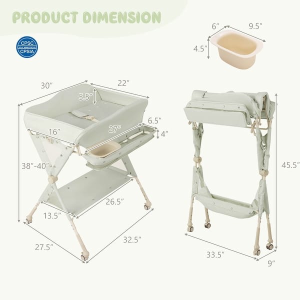 dimension image slide 1 of 2, Babyjoy Portable Baby Diaper Changing Table with Storage Water Basin - See Details