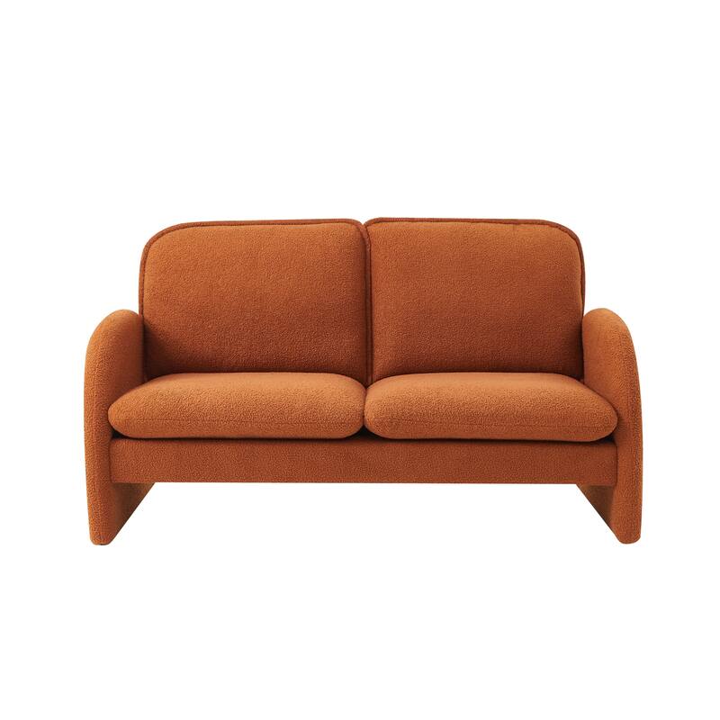 59" Lambswool Fabric Upholstered Loveseat Sofa with High Back & Toss Pillows 2 Seater Leisure Couch ,Tool-Free Assembly