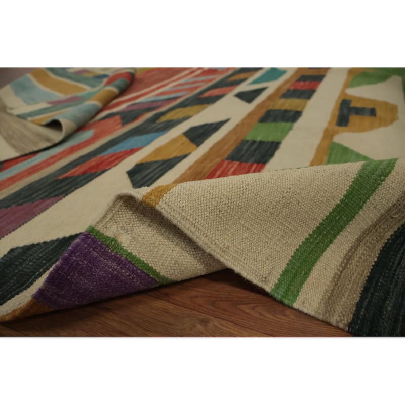 Hand Woven Oriental 100% Wool Carpet Southwestern Modern Multi-Colored Kilim Area Rug - 10' 0'' X 8' 2''