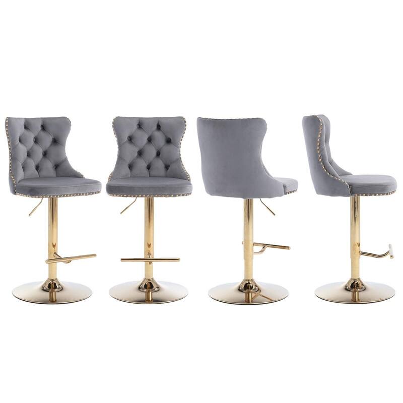Velvet Upholstered Nailheads Tufted Swivel Bar Stools (Set of 4)