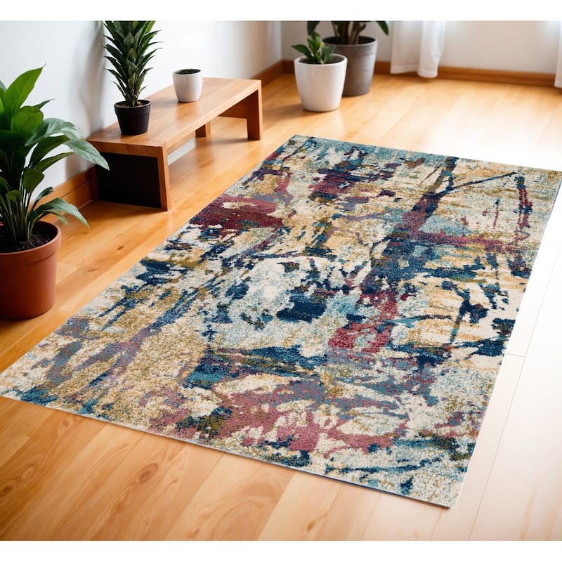 Feni Power Loomed Distressed Abstract Modern Stain Resistant Area Rug By HomeRoots - 72' X '48' X '0.75 - 72' X '48' X '0.75 - Oxford Blue - Rectangle