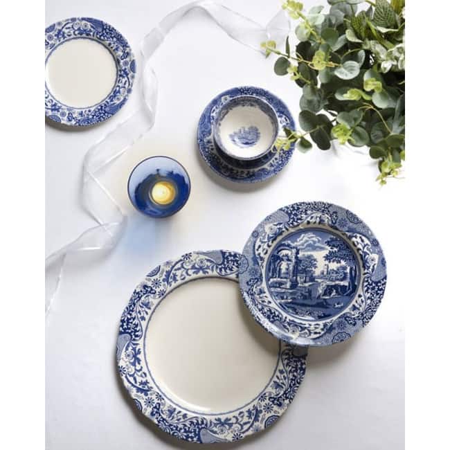 Spode Set of 4 Blue Italian Brocato Rimmed Plates