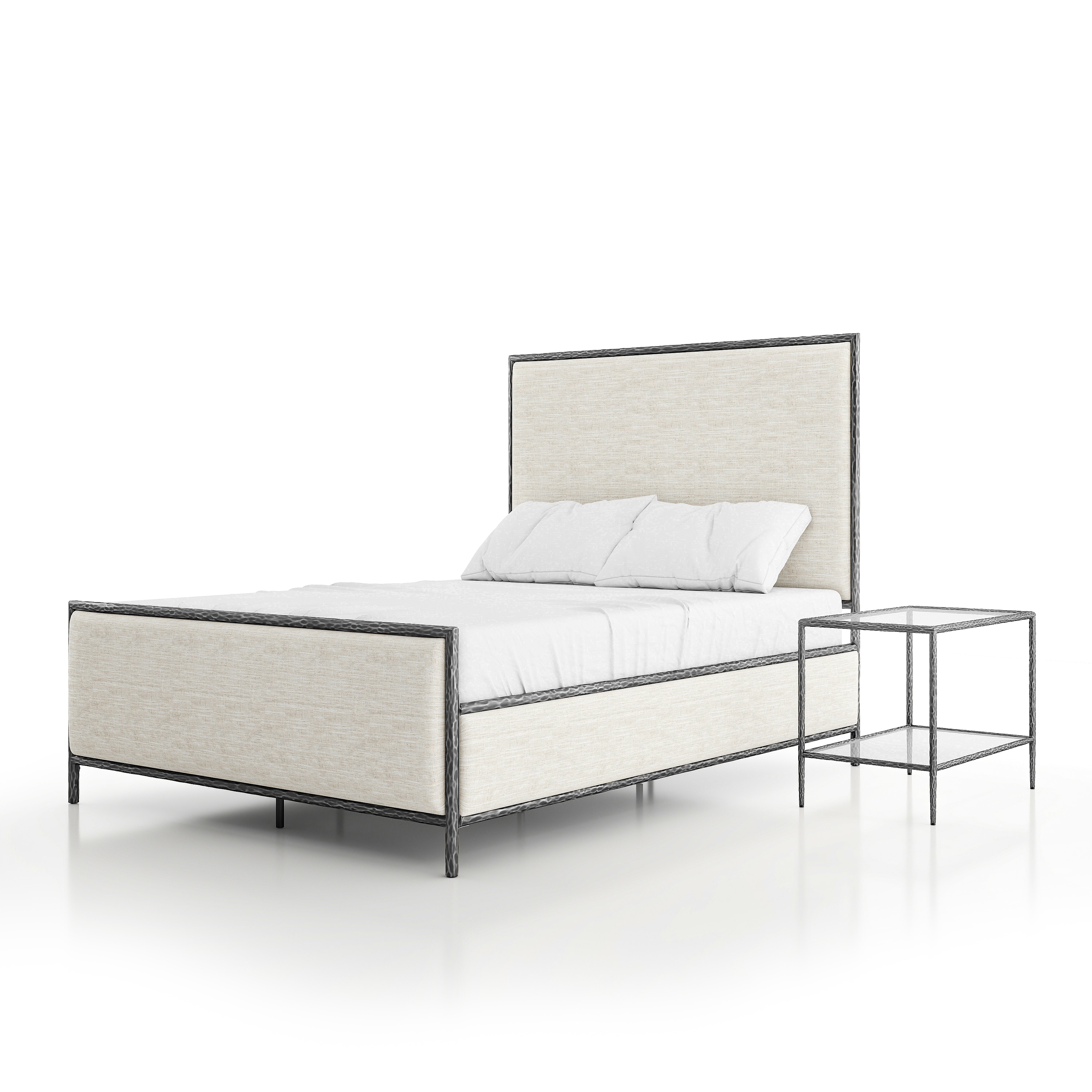 247 Shop At Home Lalia Modern 2-Piece Upholstered Hammered Metal Panel Bedroom Set with Nightstand