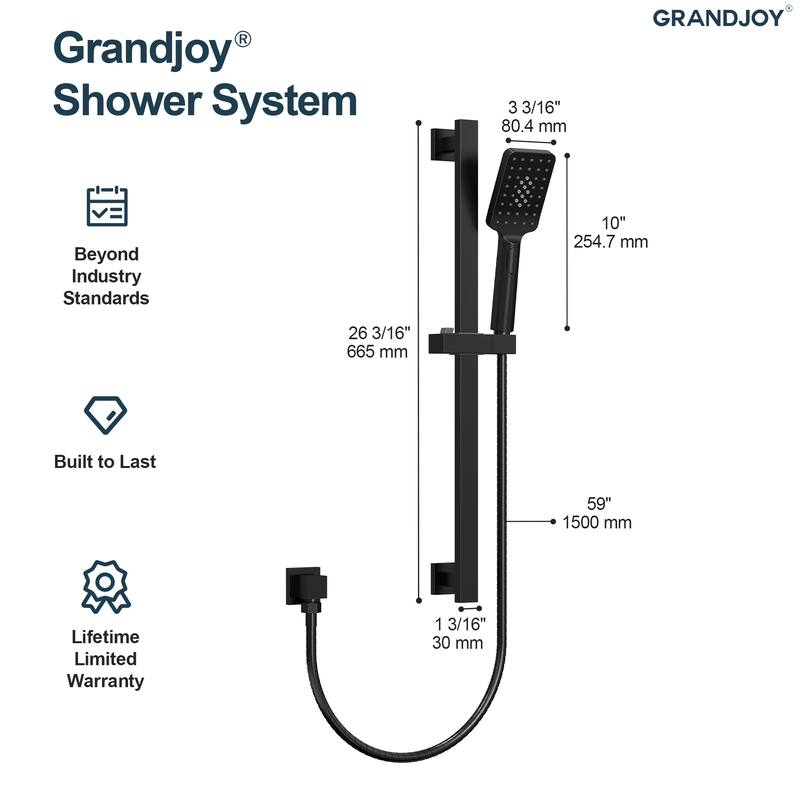 GRANDJOY 3-Spray Handheld Shower Set featuring Adjustable Slide Bar