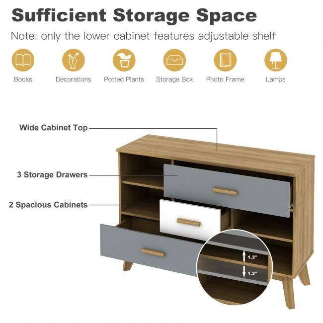 Free-standing Storage Floor Cabinet with 2 Doors and 3 Drawers - 46.5" x 16" x 32"(L x W x H)