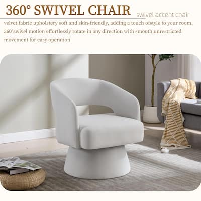 Velvet Swivel Barrel Chair, Accent Chair Armchair with Rotation Club Chair & Curved Ergonomic Back