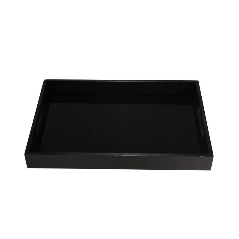 Decorative Wood and Glass Retangle Serving Tray-Home Decor- 18" Black - 17.75"