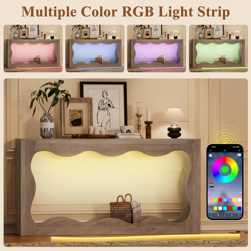 63-Inch Wooden Console Table with RGB & Curved Design, Entryway Table for Entryway Hallway