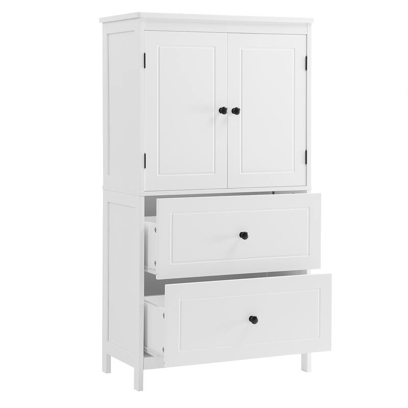 GDFStudio - Emery 43" Tall Bathroom Storage Cabinet with Adjustable Shelf and Dual Drawers, Modern MDF Organizer