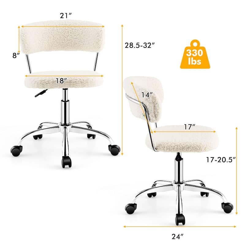 Gymax Computer Desk Chair Adjustable Sherpa Office Chair Swivel Vanity