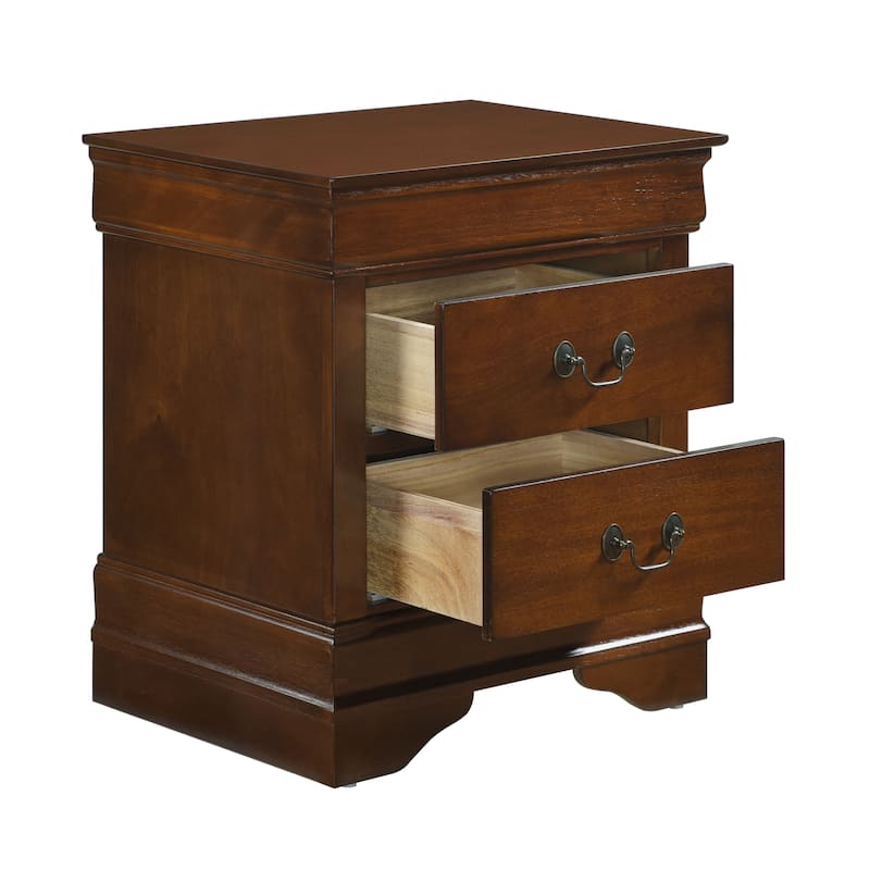 Traditional Nightstand in Brown Cherry - 2 Drawers with Antique Brass Drop Handles