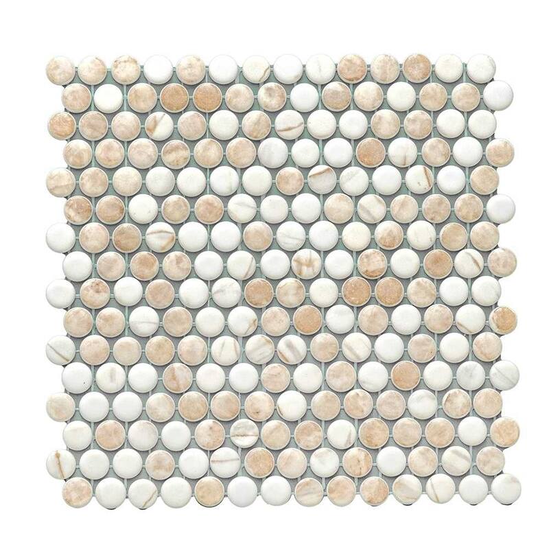 The Tile Life Eterna Penny 12x12 Round Glass Mosaic Floor, Wall & Backsplash Tile - 1 Sheet (0.88 Sq. ft.) - Cream Blend