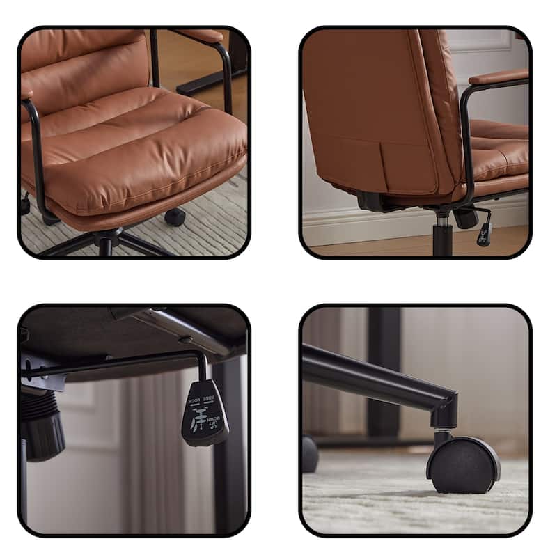 Mid Back Ergonomic Office Chair, PU Leather Swivel Desk Chair