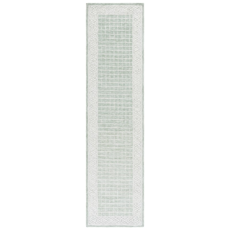 SAFAVIEH Handmade Ebony Nadka Wool Rug - 2'3" x 9' Runner - Green/Ivory