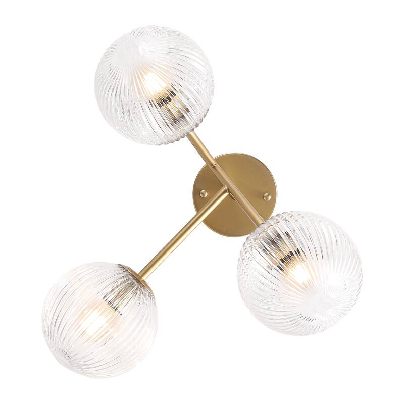 Modern 3-Light Semi-Flush Mount Light with Ribbed Glass Shades