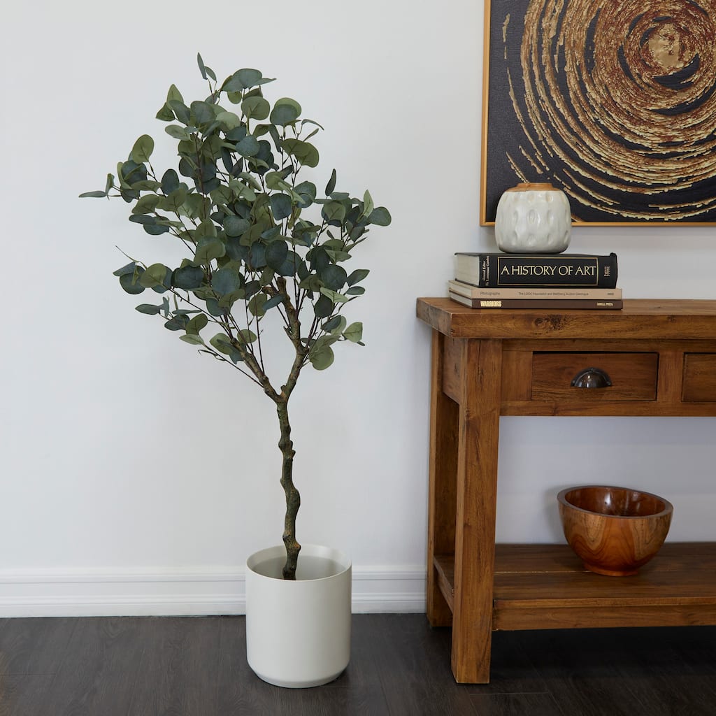 Green Faux Foliage Eucalyptus Artificial Tree with Realistic Leaves and Black Plastic Pot