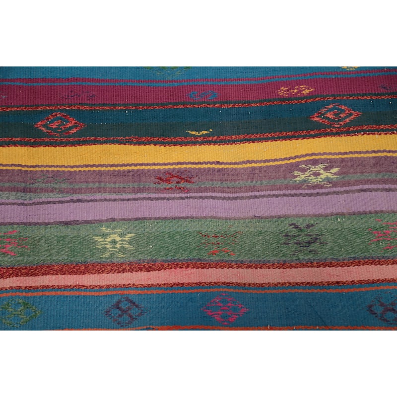Hand Woven Oriental 100% Wool Carpet Southwestern Tribal Multi-Colored Kilim Area Rug - 6' 10'' X 5' 2''