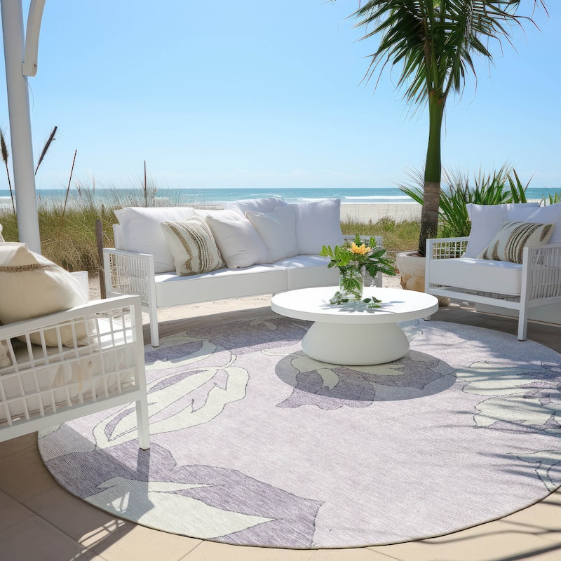 Machine Washable Indoor/ Outdoor Chantille Floral Rug - Lavender - 8' x 8'