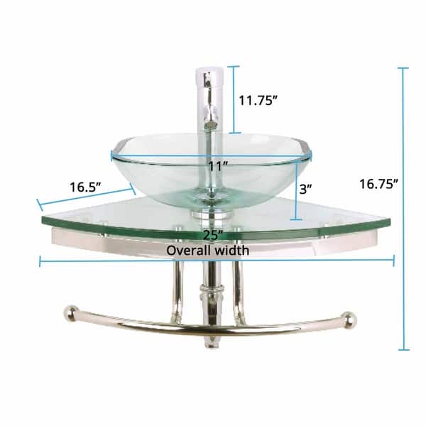 Talula Square Corner Tempered Glass Wall Mount Vessel Sink with Chrome Faucet, Drain and Towel Bar