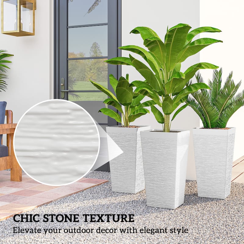 Outsunny 22.8 Inch Tall Planters for Outdoor Plants, Set of 3 Plastic Flower Pots with Stone Finish and Wheels