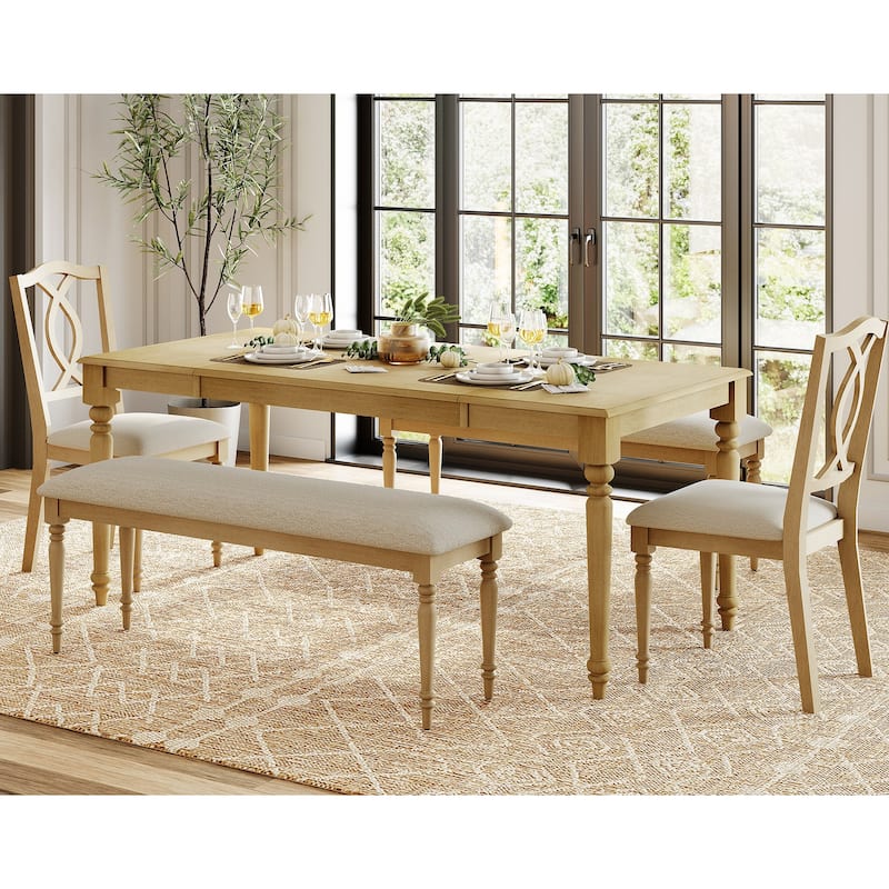 5-Piece Dining Table Set, Farmhouse Wood Dining Room Set for 6, Oak - 5-Piece - Oak