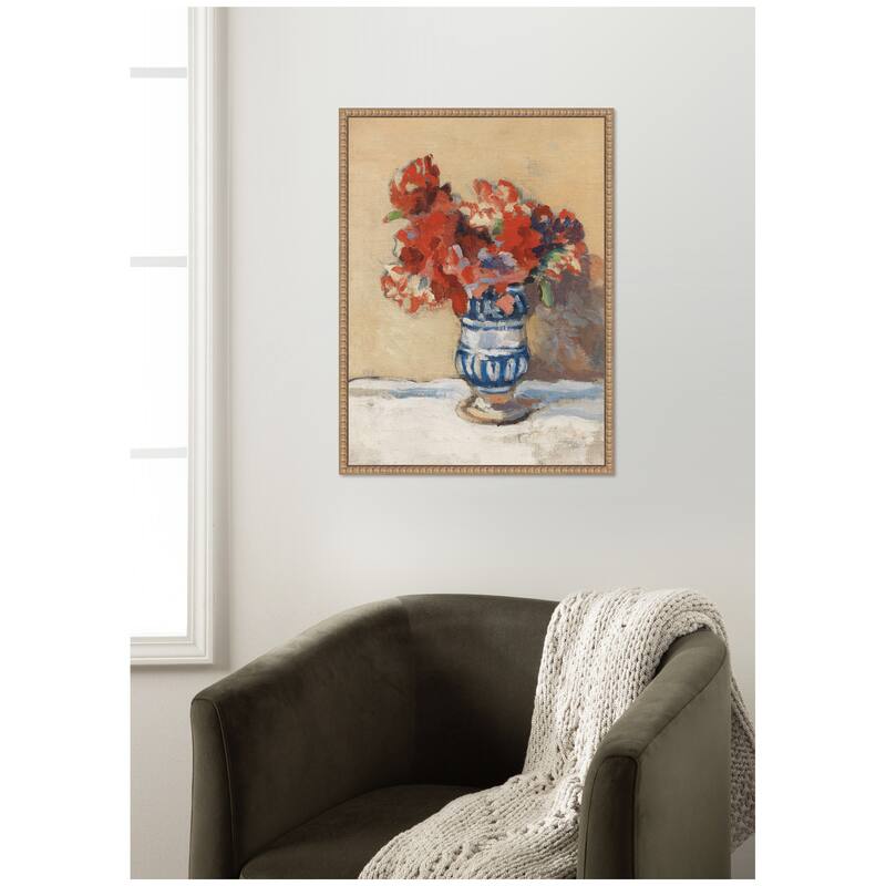 Kate and Laurel Flowers in a Blue Vase by Christopher Wood by Nostalgia Prints Framed Canvas Wall Art Print