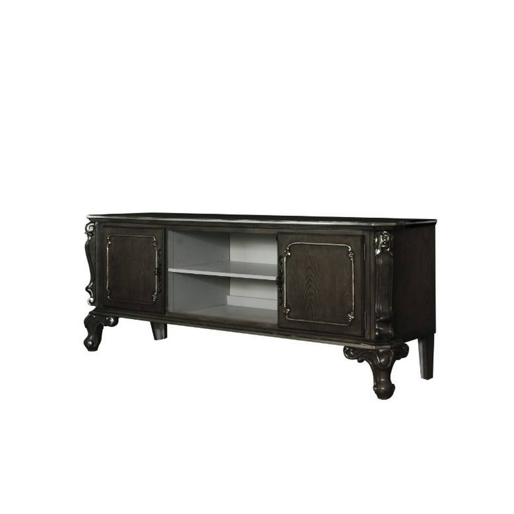 TV Stand with 2 Open Compartments and Queen Anne Legs, Brown