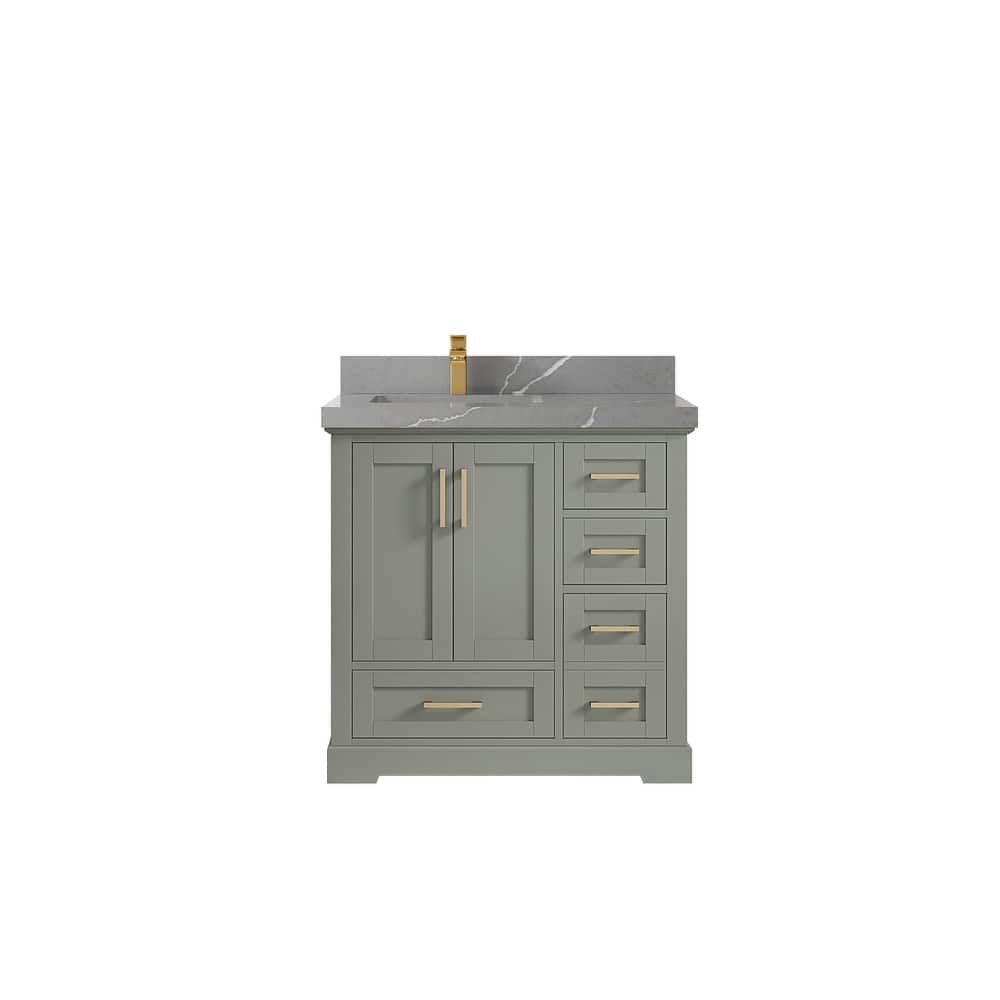 Willow Collections 36 x 22 Boston Left Offset Sink Bathroom Vanity with Quartz or Marble Countertop