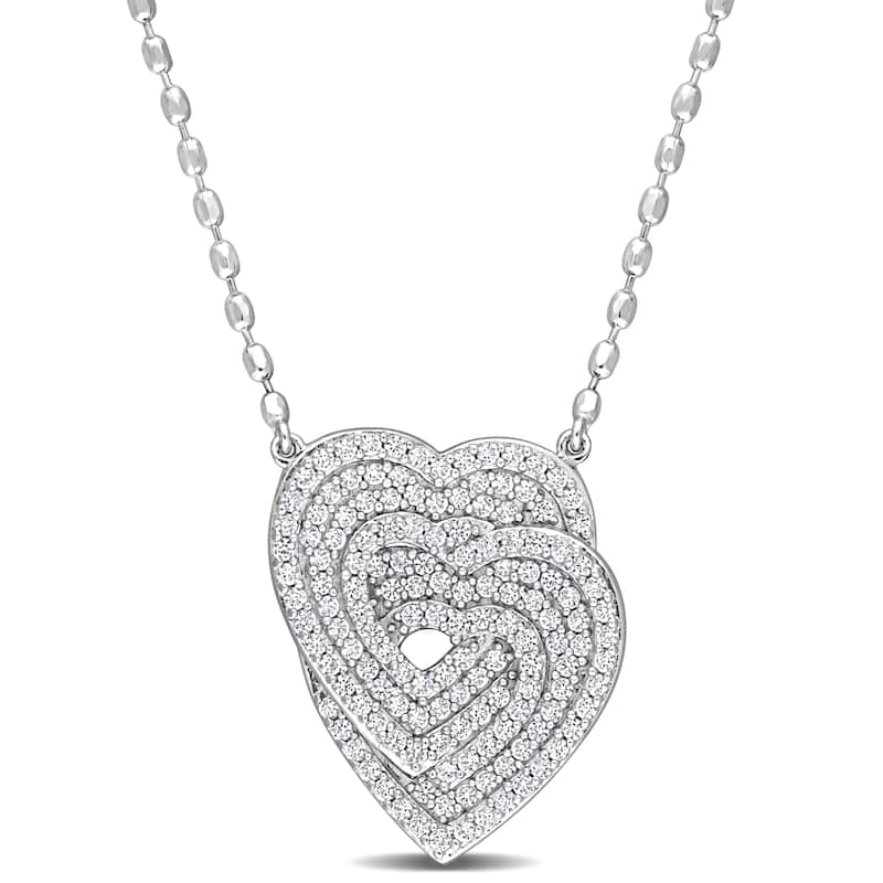 Miadora 1 2/5ct TGW Created White Sapphire Interlocking Hearts Necklace Sterling Silver