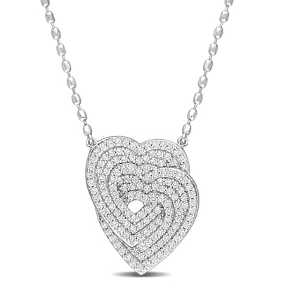 Miadora 1 2/5ct TGW Created White Sapphire Interlocking Hearts Necklace Sterling Silver