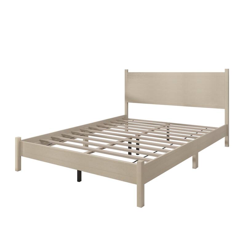 Clayfell Branford Solid Wood Platform Bed Frame with Panel Headboard and Full Slat Support