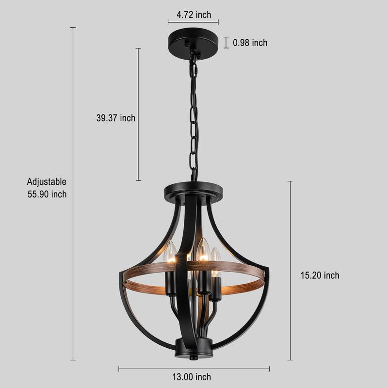 Starsky Mid-Century 4 - Light Farmhouse Wood Ceiling Light Rustic Caged Chandelier