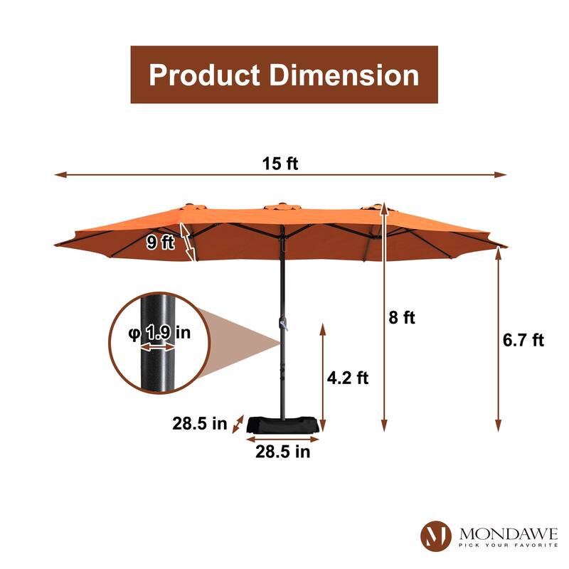 15ft Rectangular Patio Market Umbrella with Base