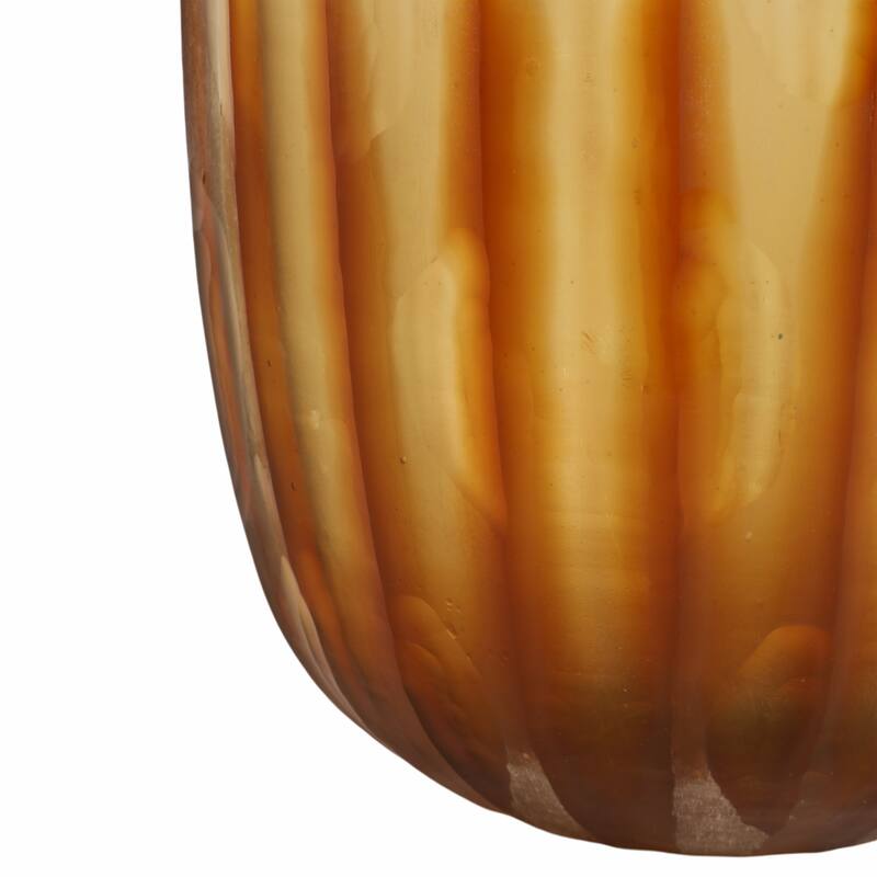 Glass Large Vertical Ribbed Decorative Vase - Brown