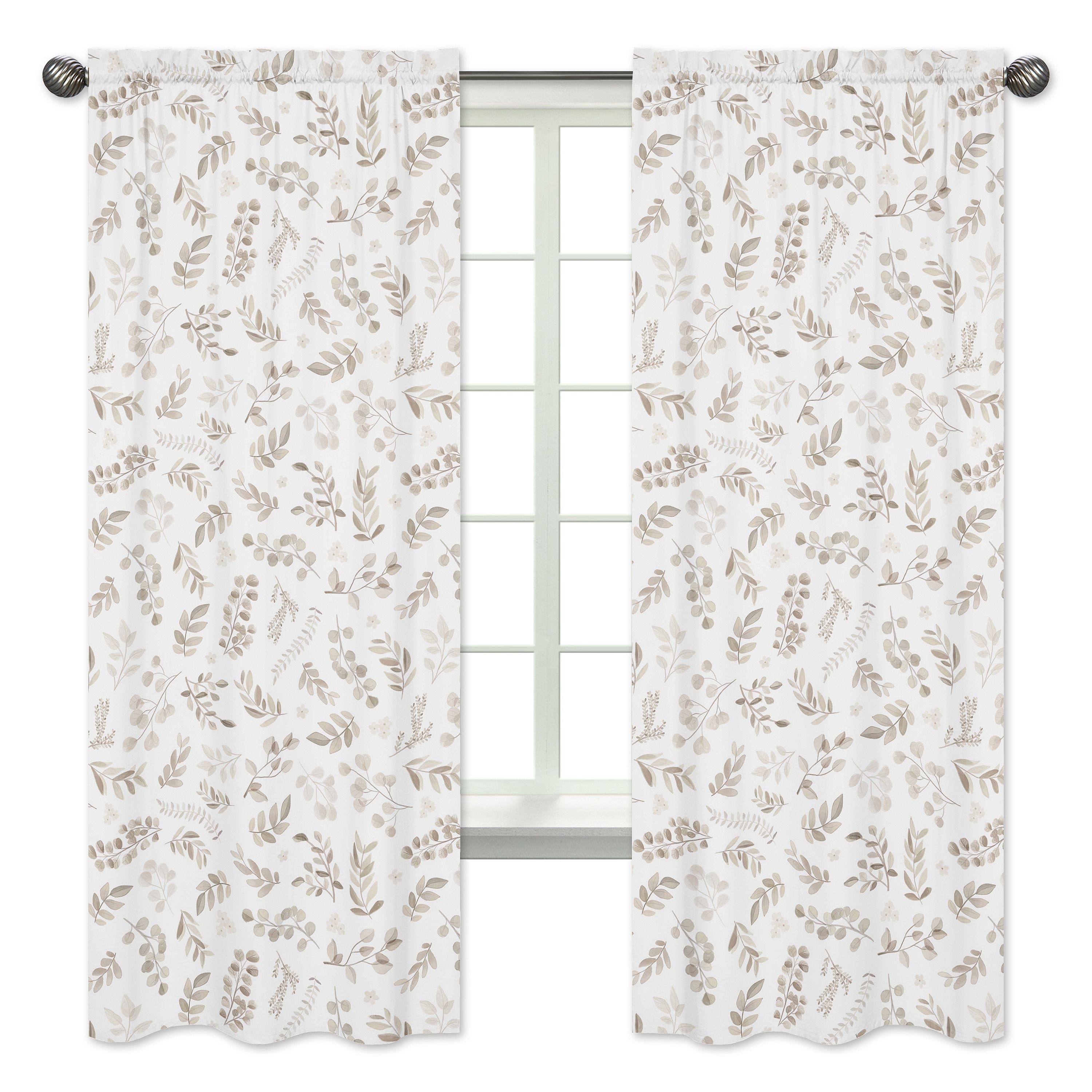 Floral Leaf 84in Window Treatment Curtain Panel Pair - Ivory Cream Beige  Taupe Gender Neutral Boho Watercolor Botanical Woodland - Overstock -  33109708
