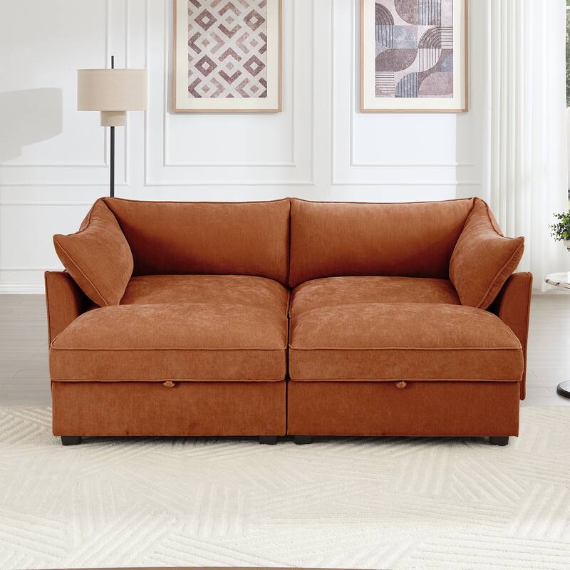 Modern Chenille Sectional Sofa Couch with Hidden Storage & 2 Ottoman