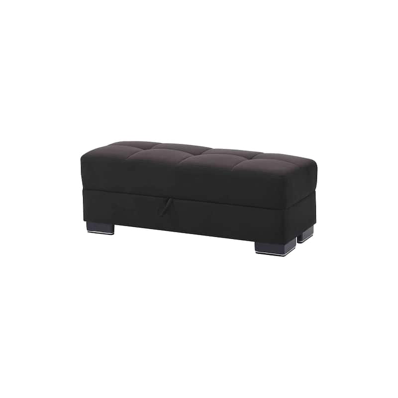HomeRoots 50" Black and Brown Microfiber Tufted Storage Ottoman