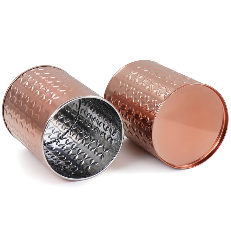 3 Piece Bamboo Lid Hammered Aluminum Storage Canister Set in Copper