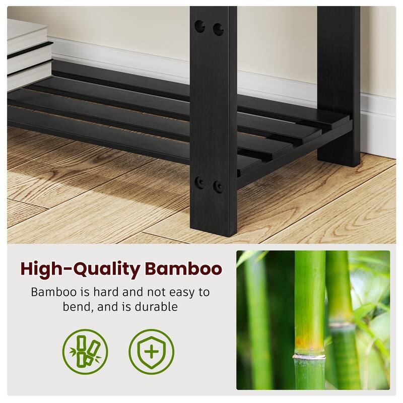 Bamboo Shoe Bench,3-Tier Shoe Rack,Entryway Bench with Cushion and Adjustable Shelves,Shoe Rack for Entryway,Living Room