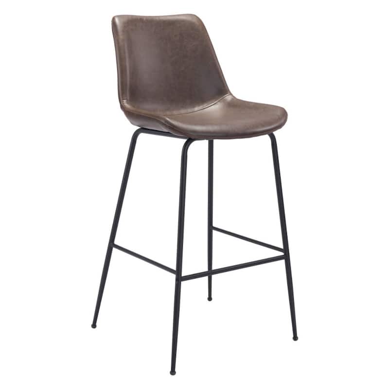 31" Modern Non-Swivel Velvet Bar Chair with Steel Frame and Low Back Bucket Seat Footrest - 20.9”W x 22.2”D x 43.1”H - Brown-Black