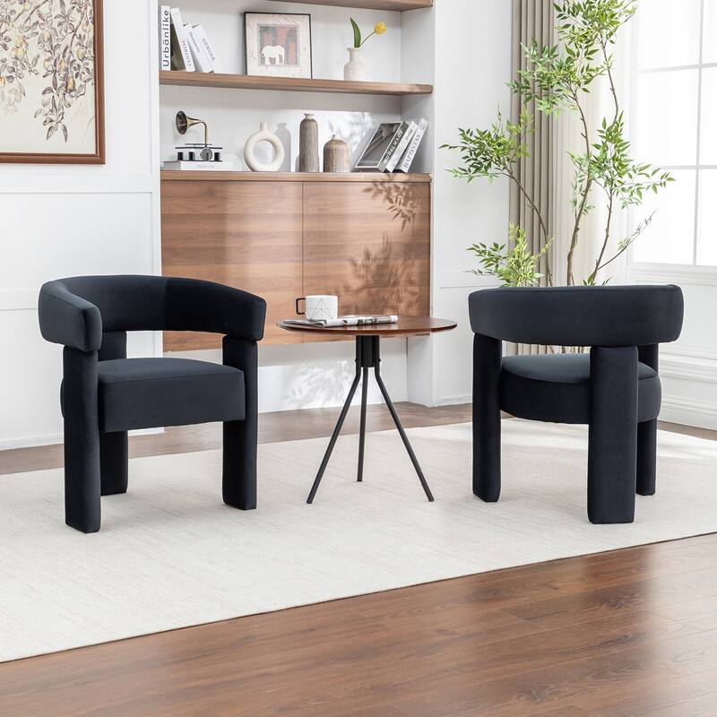 SEYNAR Modern Velvet Accent Chair Set of 2, Upholstered Barrel Armchair with Curved Back and Thickened Padded Seat