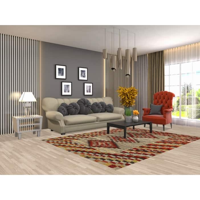 Checkered Moroccan Oriental Area Rug Hand-Knotted Wool Carpet - 5'11" x 7'8"