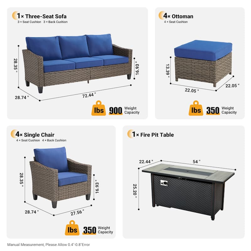 ​​OVIOS 10-Piece Outdoor Wicker Set with Fire Pit Table​