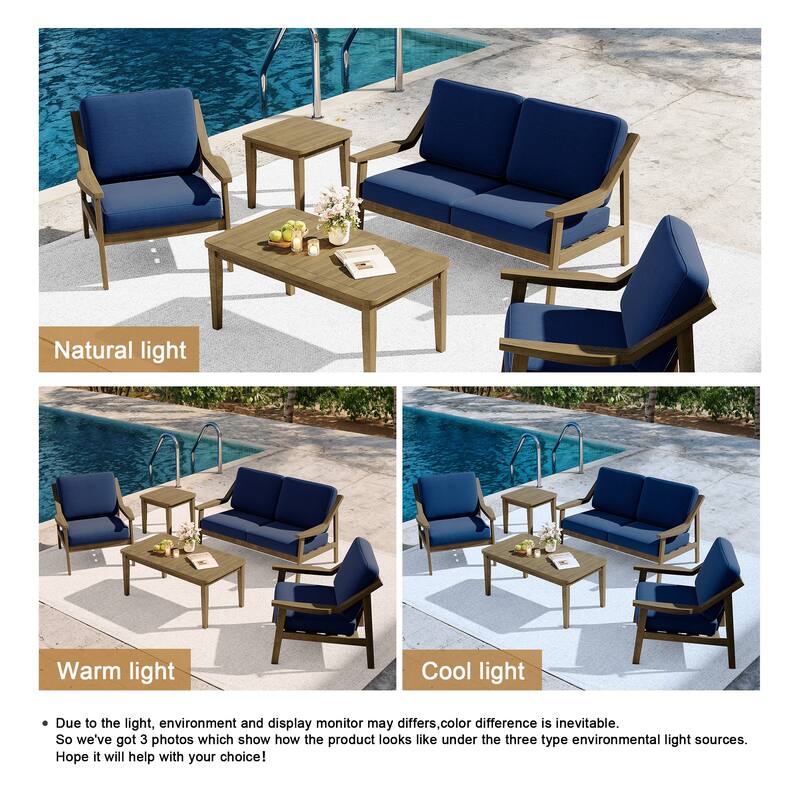 5-piece Adirondack Patio Teak Lounge Chairs Loveseat Conversation Set